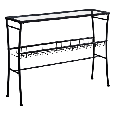 Monarch 42" Contemporary Tempered Glass Top 2-Tier Metal Framed Wire Shelf Accent Console Table - Black Finish