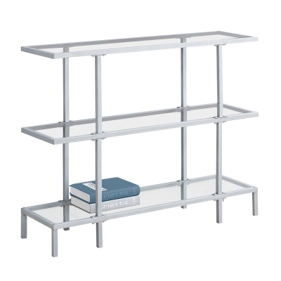Monarch 42" Contemporary Tempered Glass Top 3-Tier Metal Framed Accent Console Table - Silver Finish