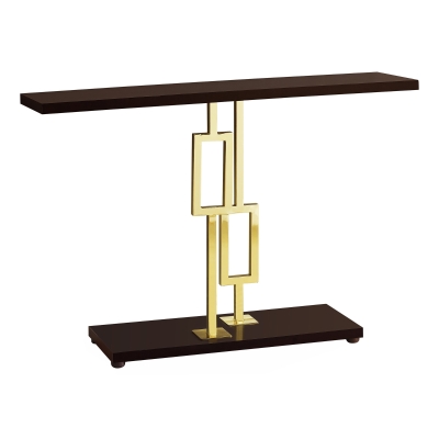 Monarch 48" Contemporary Gold Metal Geometric-Shape Base Accent Sofa Console Table - Cappuccino Brown Wood Grain-Look Finish