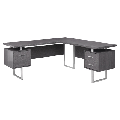 Monarch L-Shaped Contemporary Sleek Laminate Computer Desk - Grey