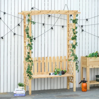 Outsunny Outdoor Pergola Bench, Natural Fir Wood, 2-Person