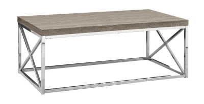 Monarch 44" Contemporary Chrome Frame Accent Cocktail Coffee Table - Dark Taupe Wood Grain-Look Finish