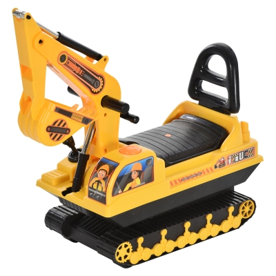 HOMCOM NO POWER Ride On Excavator Toy Tractors Digger Movable Scooter Walker Pretend Play Toddler Construction Truck Basket Storage For Boys Girls 3 Years Old Yellow Black