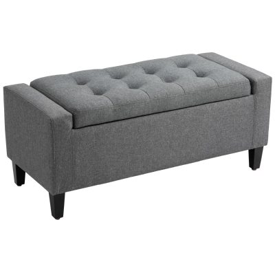 HOMCOM Linen Storage Ottoman Bench Lift Top Tufted Rectangle Ottoman for Living Room, Entryway, or Bedroom, Grey