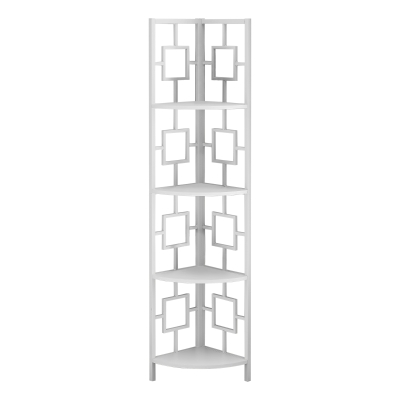 Monarch 62" H Transitional Decorative 4-Tier Corner Etagere Bookcase - White / White Metal