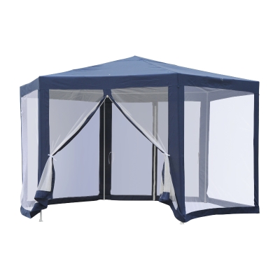 Outsunny Outdoor Cathedral Style Roof Party Gazebo with Mesh Walls - Blue