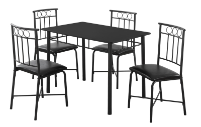 Monarch 5 Piece 40" Rectangular Metal Framed Table and Chairs Dining Set - Black