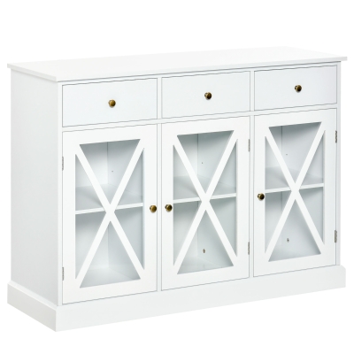 HOMCOM Farmhouse Style Kitchen Sideboard Serving Buffet Storage Cabinet w/ 3 Drawers