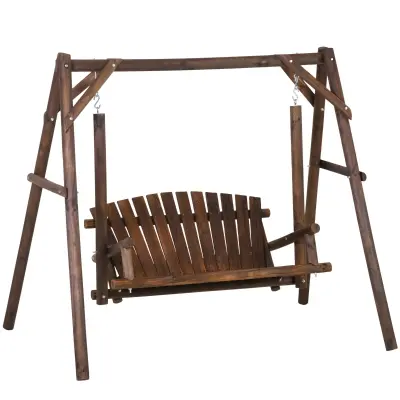 Outsunny 2-Seat Wooden Swing Bench, Ergonomic, Brown