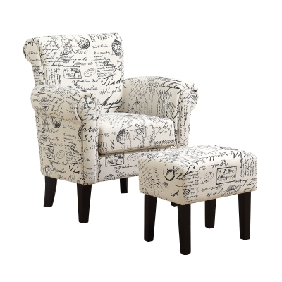 Monarch Transitional Style Upholstered Accent Wing Chair with Matching Ottoman - Vintage French Fabric
