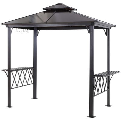 Outsunny Outside Porch BBQ Cooking Pergola Canopy w/ 6 Hooks for Utensils & Double Venting Roof