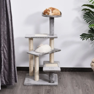 PawHut 40" 5-Level Cat Tree Scratcher with Resting Perch - Gray