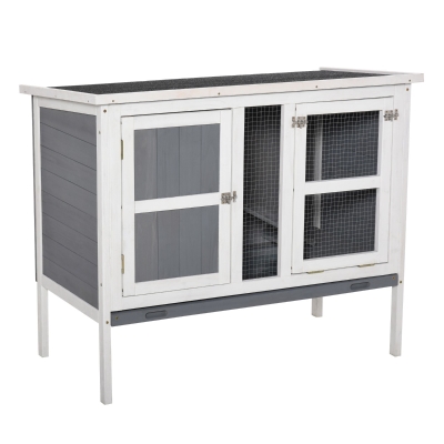 PawHut Rabbit Hutch Elevated with Slide-Out Tray & Openable Top 40" x 22" x 34", Grey