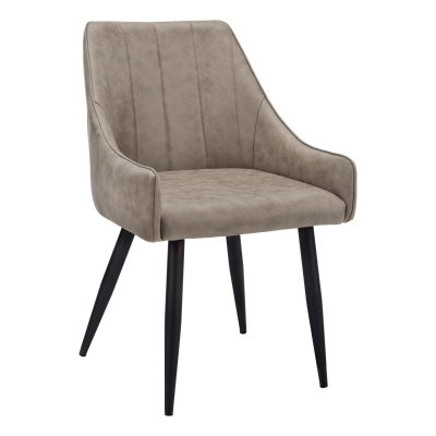 Monarch 2pc Cushioned Low Armrest Dining Chairs with Metal Legs and Leather-Look Upholstery - Taupe / Black Metal