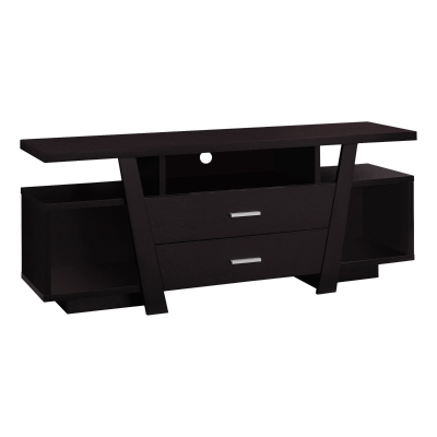 Monarch 60" Contemporary Wood Grain-Look Open Concept Shelf 2-Drawer Storage Console TV Stand - Cappuccino Brown Finish