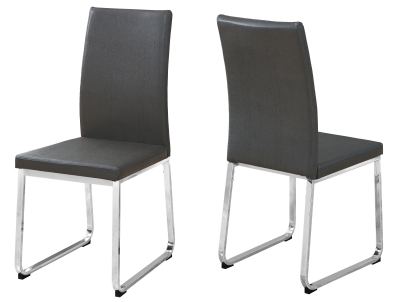 Monarch 2 Piece PU Leather Chrome Metal Legged Modern Parson Dining Chair Set - Grey
