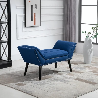 HOMCOM Modern Tufted Accent Bench, Fabric Ottoman, Blue