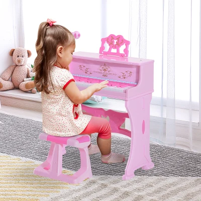Qaba 37-Key Kids Piano Keyboard with Stool, MP3, Microphone, Pink