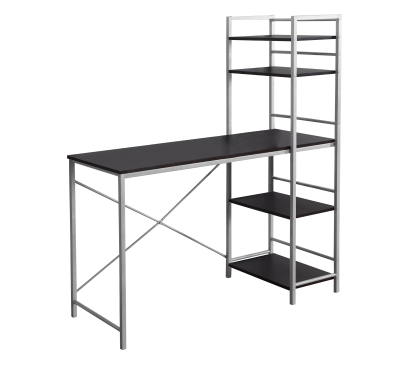 Monarch 48" Contemporary Open Concept Computer Desk with Shelves - Cappuccino / Silver Metal