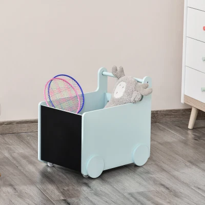 Qaba Kids' Storage Cabinet, Blue Organizer with Wheels
