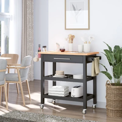 HOMCOM Rolling Kitchen Island Cart with Granite Countertop