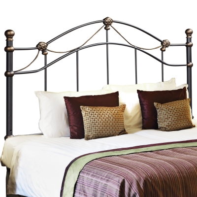 Monarch 60" Arched Crown Vertical Slat Hammered Black Finish Metal Motif Headboard - Fits Full or Queen Size Bed Frame