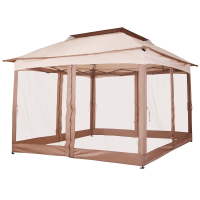 Outsunny 11' x 11' Outdoor 2-Tier Top Folding Portable Pop Up Gazebo with Zippered Netting