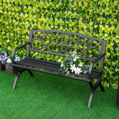 Outsunny 2-Seater Garden Bench Antique Loveseat with Armrest for Yard, Lawn, Porch, Patio, Steel