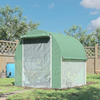 Outsunny 6.6' x 6.6' x 6.6' Tunnel Greenhouse Outdoor Walk-In Hot House with Roll-up Windows and Zippered Door, Steel Frame, PE Cover, Green