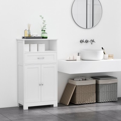 kleankin Bathroom Floor Cabinet Freestanding Cabinet with Storage Shelf, Drawer and Adjustable Shelf, White