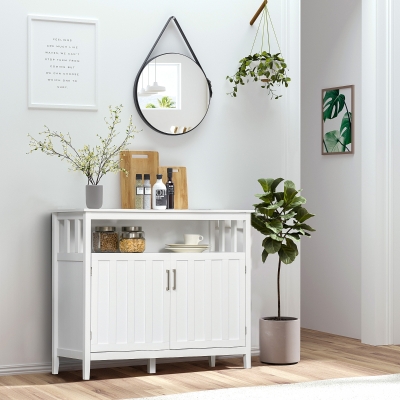 HOMCOM Sideboard Buffet Server Cupboard Storage Cabinet Console Table with 2 Doors and Adjustable Shelves for Kitchen & Dining Room, White