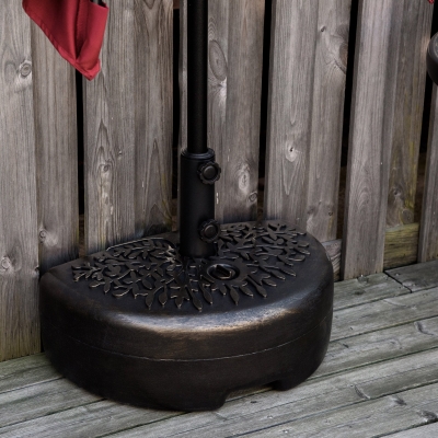 Outsunny Half Round Umbrella Base Fillable Patio Umbrella Stand Holder for Lawn, Deck, Backyard, Garden, 35 lb Water or 42 lb Sand, Bronze