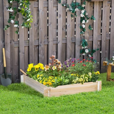 Outsunny 39'' x 39'' Screwless Raised Garden Bed, Wooden Planter Box, Easy DIY Herb Garden for Vegetable Flower Herb Outdoor Lawn Yard Patio