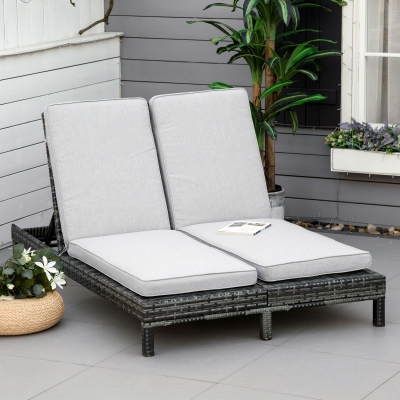 Outsunny Set of 2 Chaise Lounge Cushions, 72'' x 21.75'' Lounge Chair Cushions, Patio Furniture Cushions w/ Non-Slip Ties, Zipper and Fade-resistant Olefin Fabric Cover
