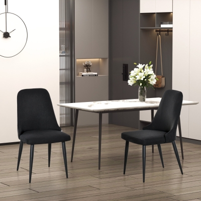 HOMCOM Modern Dining Chair Set of 2, Fabric Upholstered Side Chairs for Kitchen Living Room with Metal Legs, Black