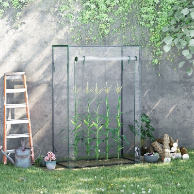 Outsunny 40"L x 20"W x 59"H Walk-in Garden Greenhouse with Durable Steel Frame Outdoor Hot House Tomato Plant Warm House w/ Roll up Door, PVC Cover, Clear