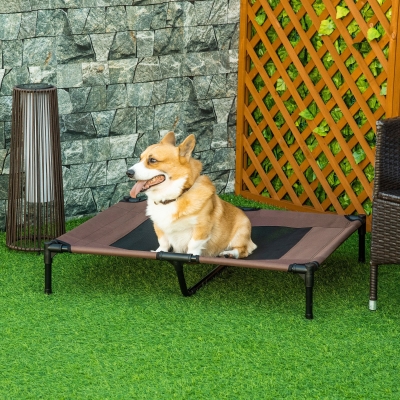 PawHut Elevated Pet Bed Portable Raised Cot with Non-Slip Feet for Outdoor & Indoor Use, Coffee