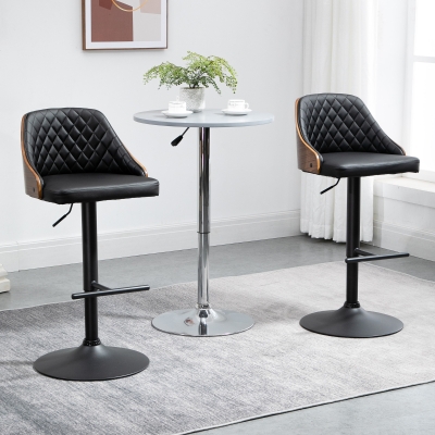 HOMCOM Modern Bar Stools PU Leather Set of 2 Swivel Bar Height Barstools Chairs with Adjustable Height, Round Heavy Metal Base and Footrest, Black