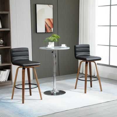 HOMCOM 28" Swivel Bar Set of 2 Height Bar Stools, Armless Upholstered Barstools Chairs with Soft Padding Seat and Wood Legs, Black, Coffee