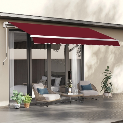 Outsunny 12' x 10' Retractable Awning Fabric Replacement Outdoor Sunshade Canopy Awning Cover, UV Protection, Wine Red