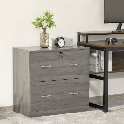 Vinsetto 2-Drawer File Cabinet with Lock, Vertical Storage Filing Cabinet with Hanging Bar for A4 Size, Home Office, Grey