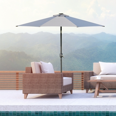 Outsunny 9ft Solar Patio Umbrella Outdoor Sunshade 24 LED Lights Tilt Canopy, Charcoal Grey