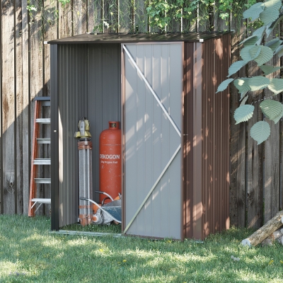 Outsunny 5' x 3' Outdoor Storage Shed, Steel Garden Shed with Single Lockable Door, Tool Storage Shed for Backyard, Patio, Lawn, Brown