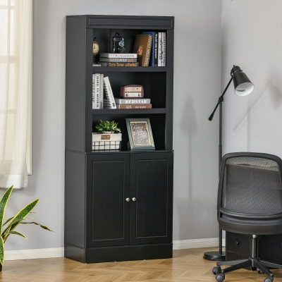 HOMCOM 72" Kitchen Buffet with Hutch, Freestanding Cupboard, Pantry with 6-Tier Shelving, 2 Doors Cabinet with Adjustable Shelves, Black, Wood Grain