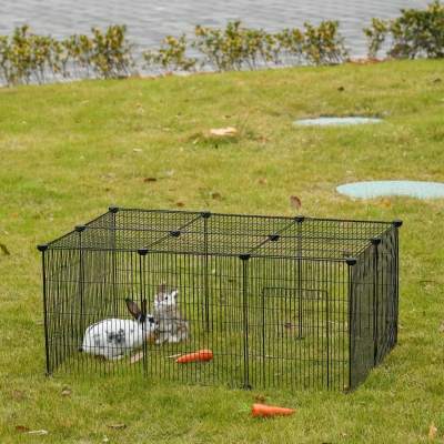 PawHut Pet Playpen DIY Small Animal Cage Metal Wire Yard Fence Playhouse with Door Non-slip Pad Indoor Outdoor for Kitten Bunny Chinchilla Guinea Pig