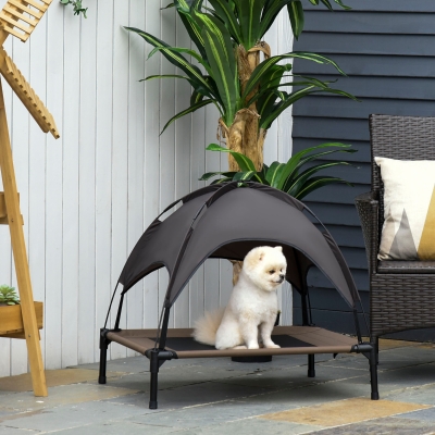 PawHut Elevated Cooling Pet Bed Portable Raised Dog Cot with Canopy for Small Sized Dogs, Indoor & Outdoor, 30"x24"x28.75", Coffee