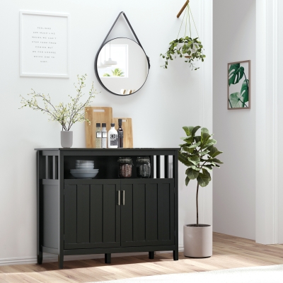 HOMCOM Sideboard Buffet Server Cupboard Storage Cabinet Console Table with 2 Doors and Adjustable Shelves for Kitchen & Dining Room, Black
