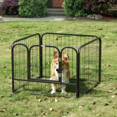 PawHut Metal Pet Playpen Puppy Dog Exercise Fence Pen with Gate Door Indoor Outdoor for Small Animal Rabbit, 32.25"x32.25"x23.5"