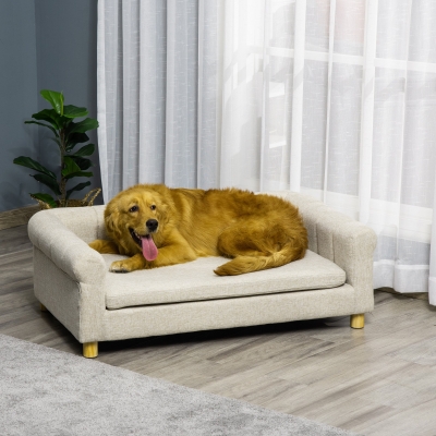 Pawhut Modern Pet Sofa Cat or Large Dog Bed W/ Removable Seat Cushion, Light Grey