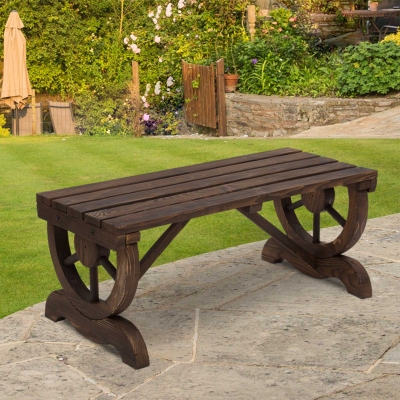 Outsunny Rustic Wood Wheel Outdoor Garden Bench for 2-People with a Unique Wheel Design on the Legs & Durable Build